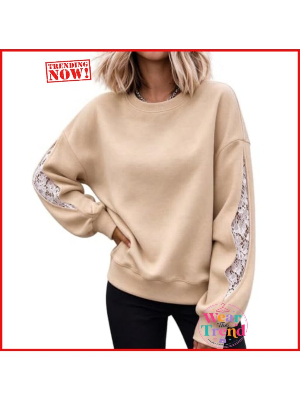 Oversized Fleece Sweatshirt Lace Cutout Sleeve Pullover